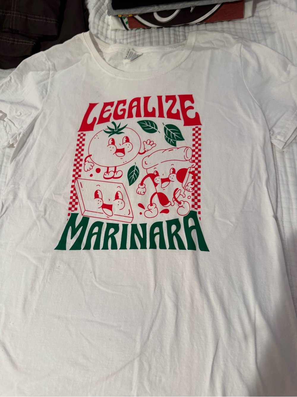 Women’s Legalize Marinara' Graphic Tee - White with Red & Green Print
